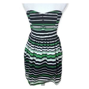 BEBOP GREEN, BLACK, & WHITE STRIPE STRAPLESS DRESS SZ.S EUC.